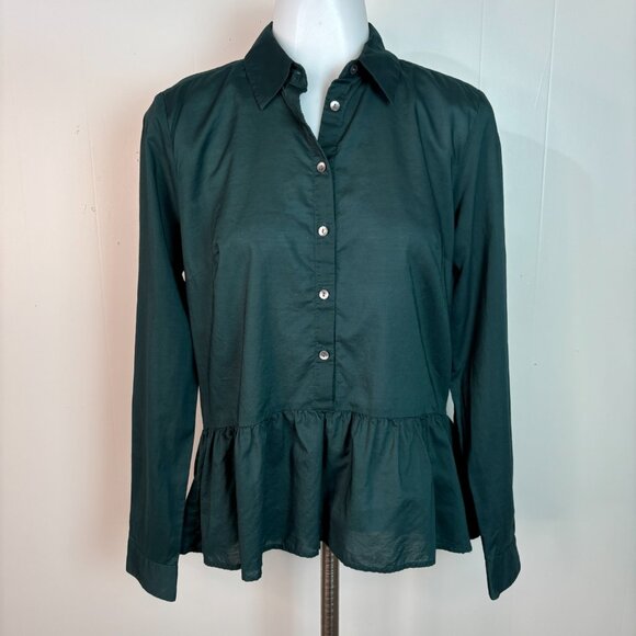Taylor Tops - Ann Taylor Top Small Green Peplum Popover Shirt Lightweight Cotton Women's